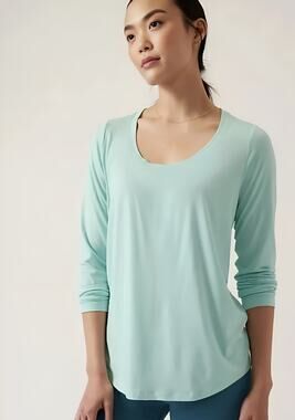 Athleta Stratus II Scoop Neck Long Sleeve Top Aquamarine Green Size XS